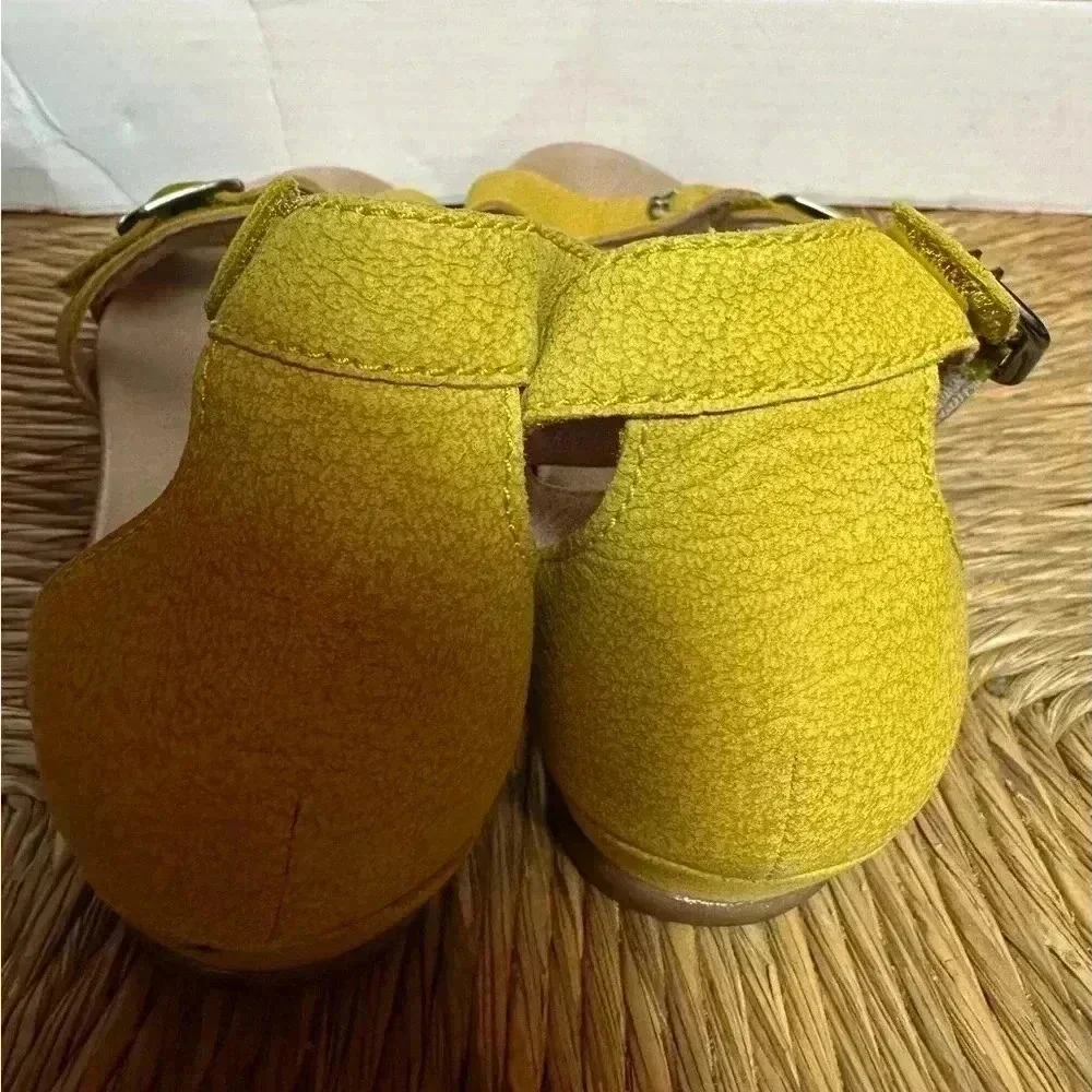 Dansko Astrid Yellow Nubuck Leather Strappy Ankle Wrap Wedge Sandal Sz 40/9.5-10